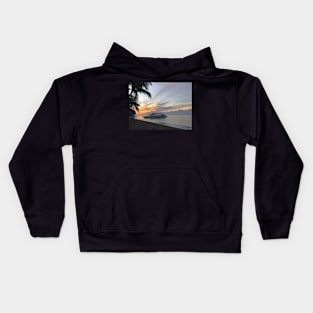 fishing boat at sunset Kids Hoodie